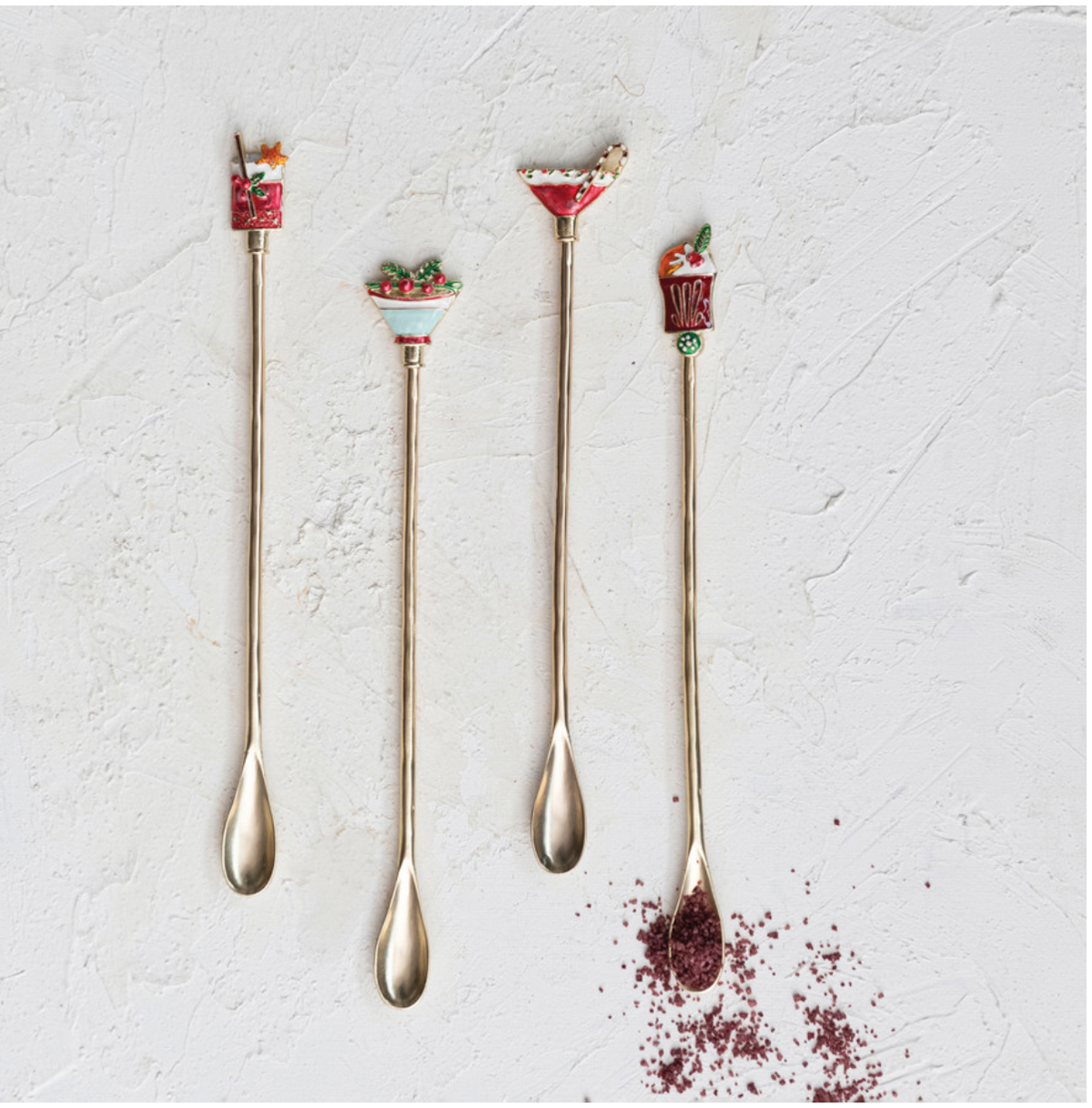 9"L Zinc Alloy Cocktail Spoon w/ Enameled Beverage Icon Handle