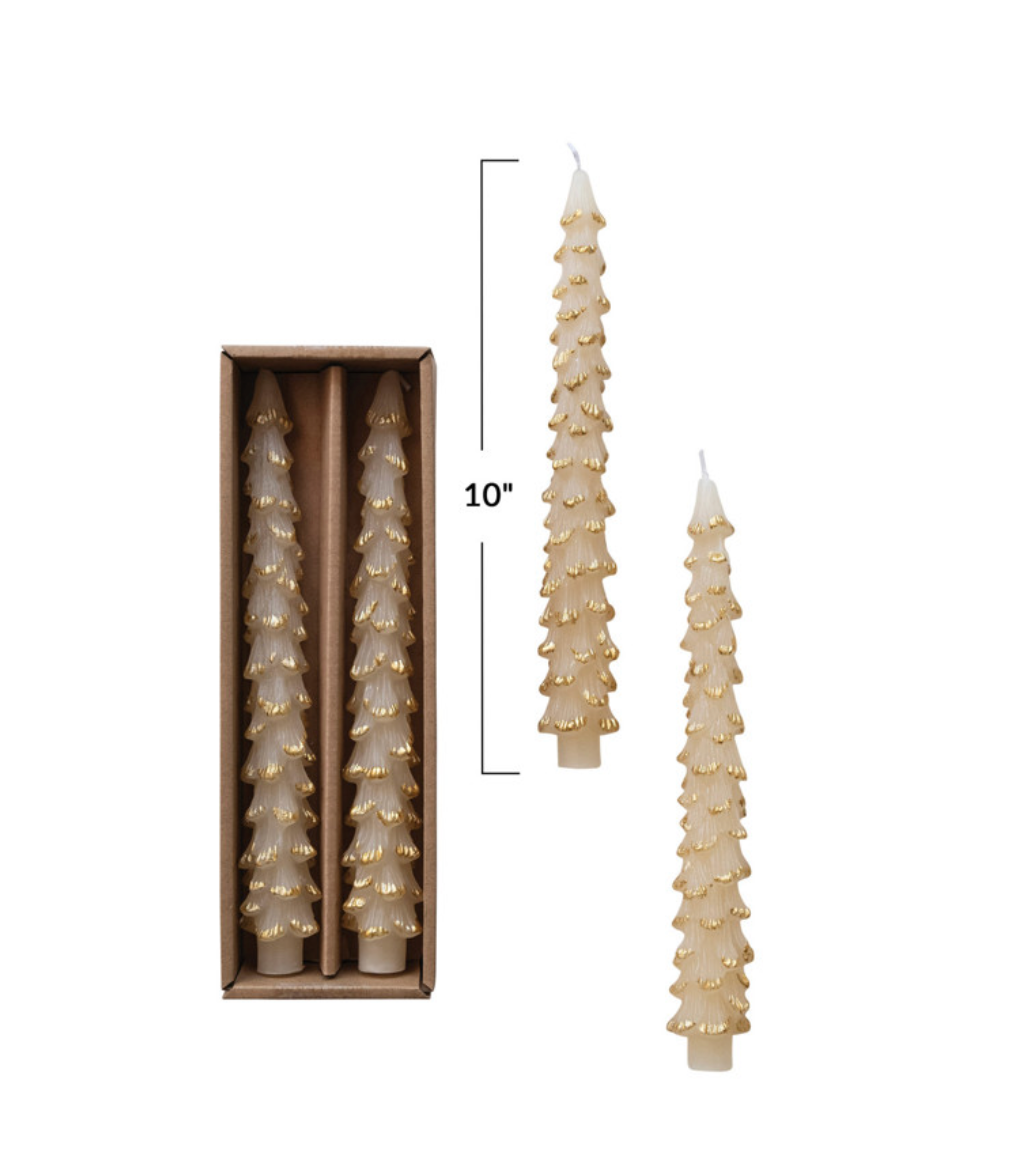 Unscented Tree Shaped Taper Candes - Eggnog Color