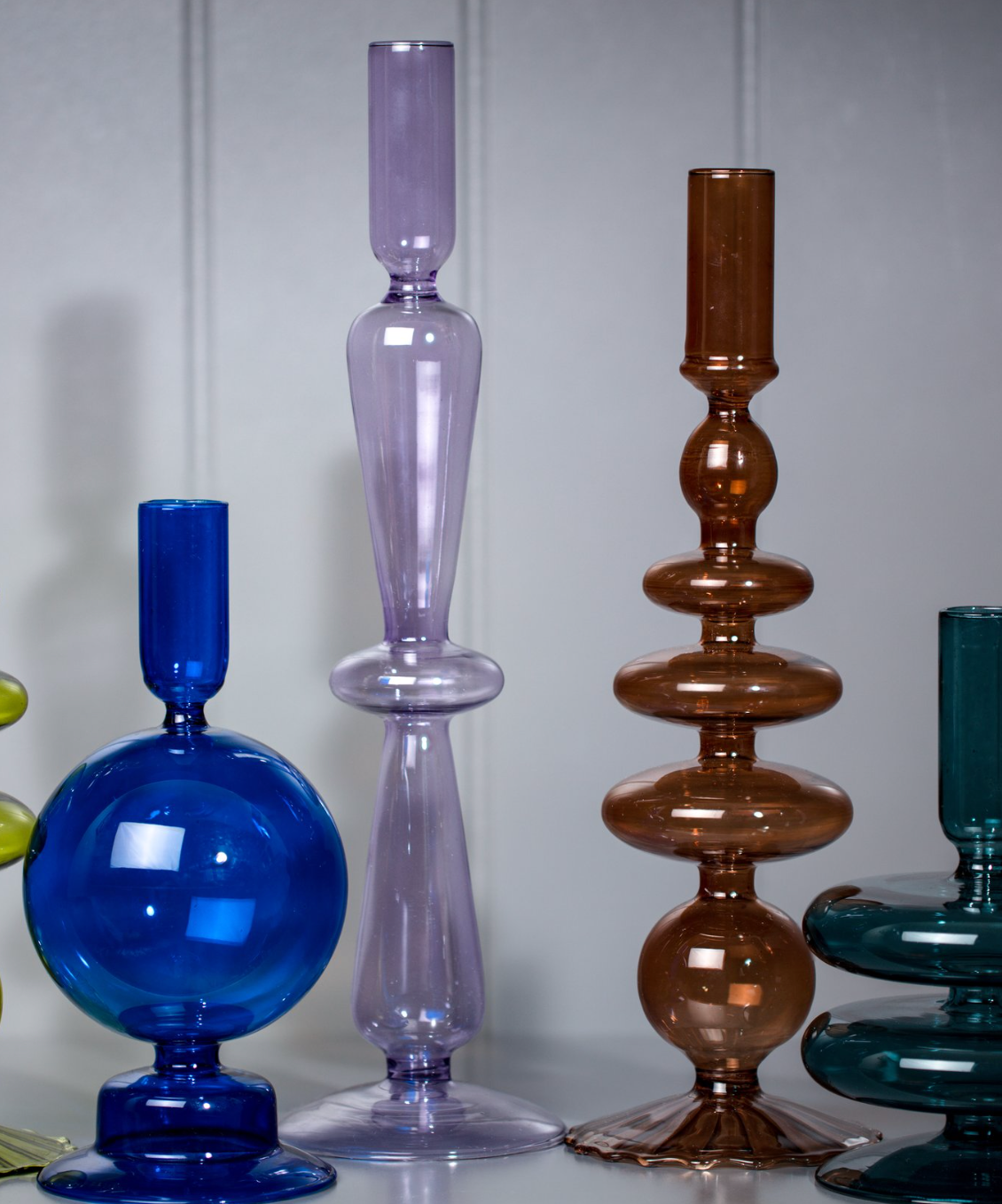 Taper Holder - Lilac coloured glass