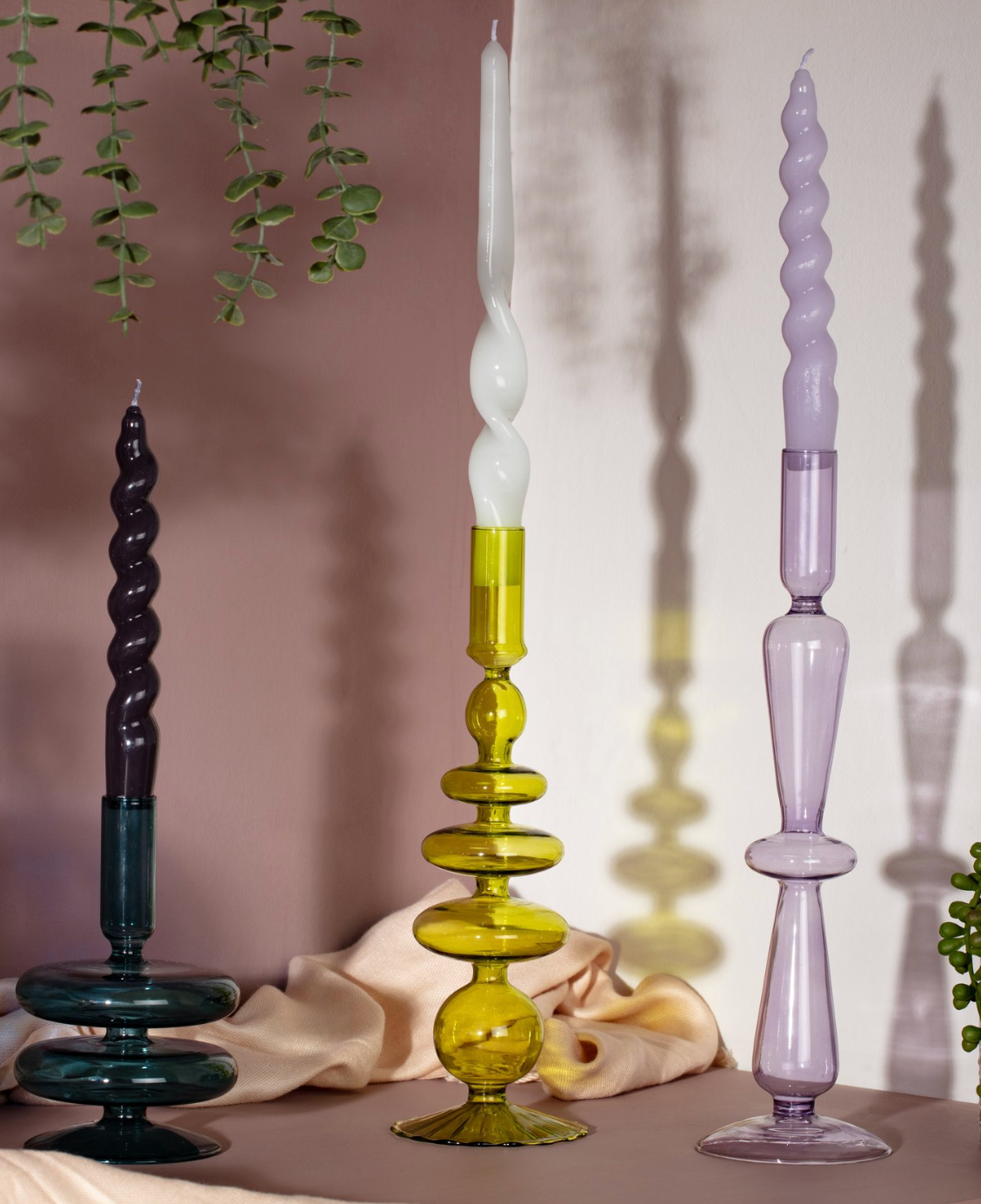 Taper Holder - Lilac coloured glass