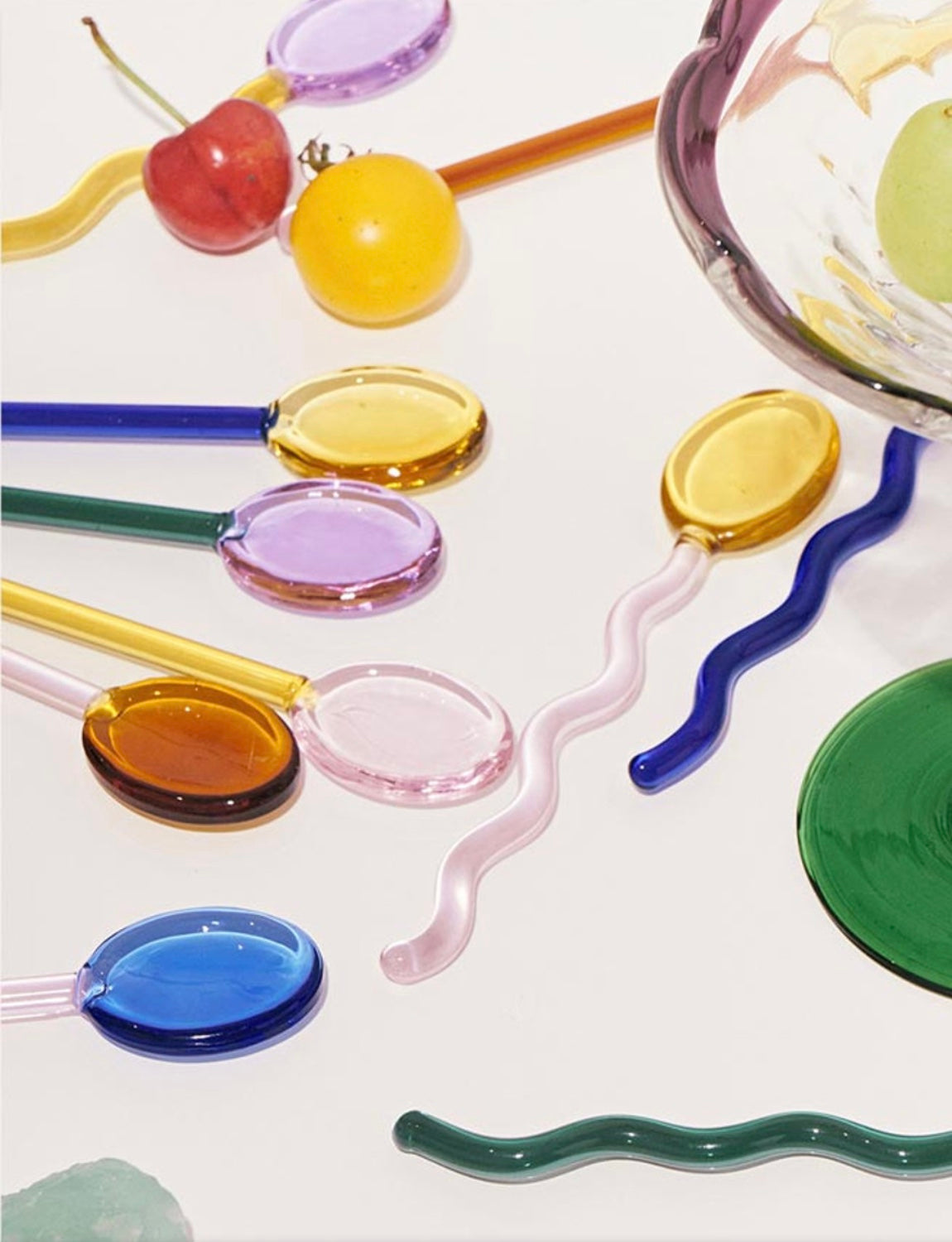 Colourful Wavy Glass Dessert Spoon - "Tremblé"