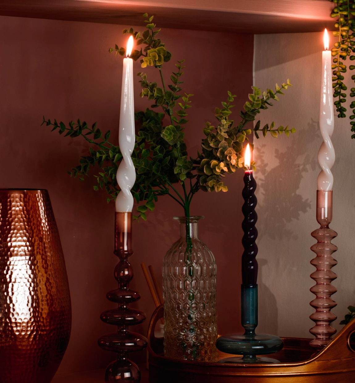 Taper Holder - Rose Quartz coloured glass
