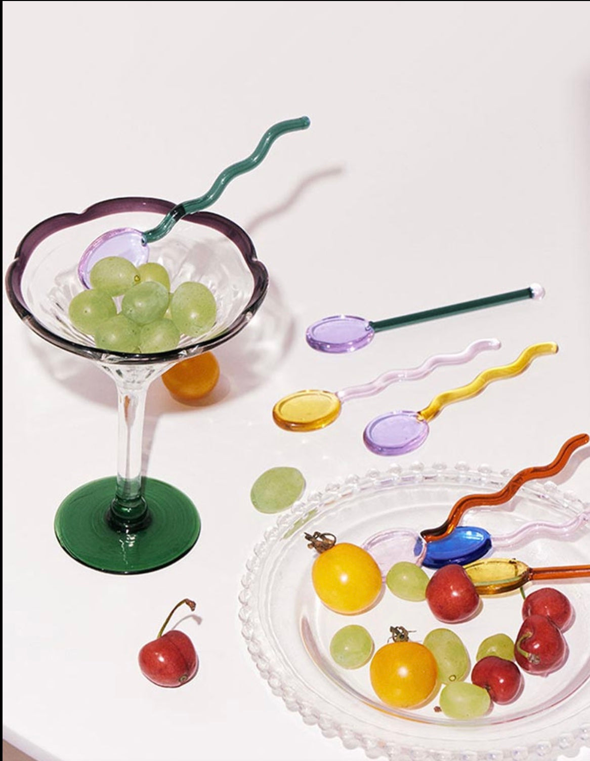 Colourful Wavy Glass Dessert Spoon - "Tremblé"