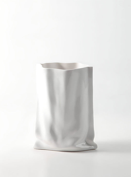 Paper Bag Ceramic Vase - Matte "Le Papier" White