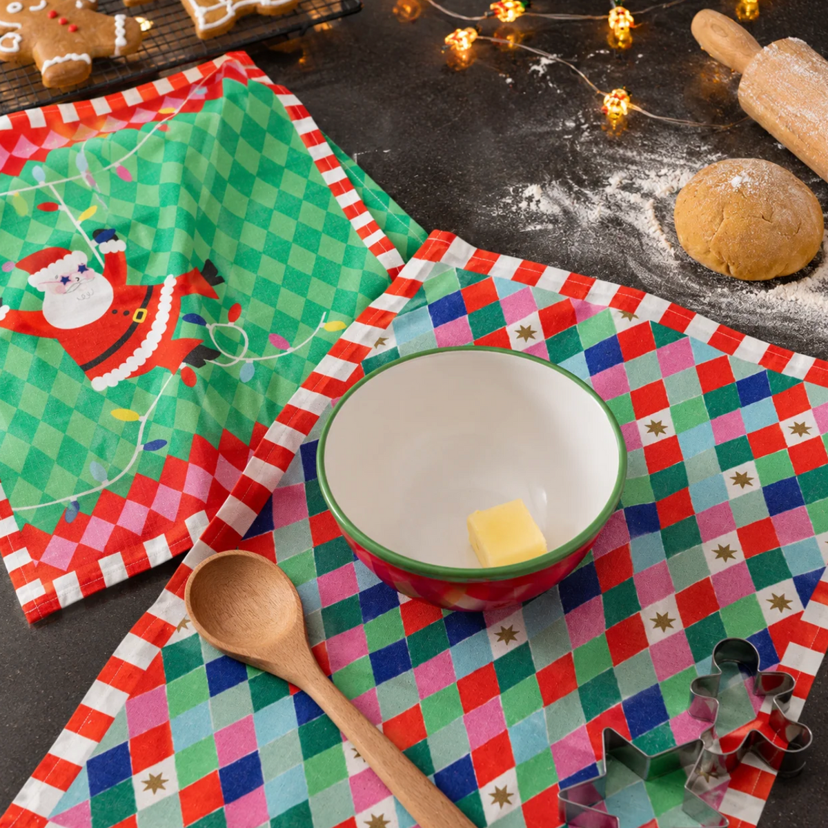 Santa Christmas Tea Towel - 2 Pack