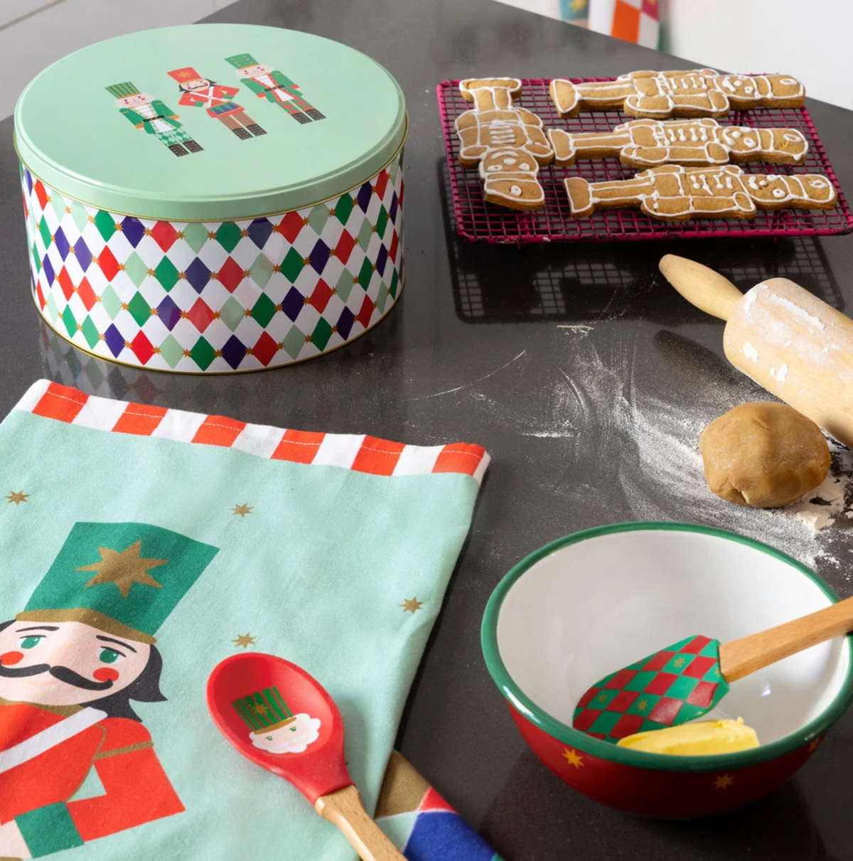 Nutcracker Harlequin Christmas Tea Towel