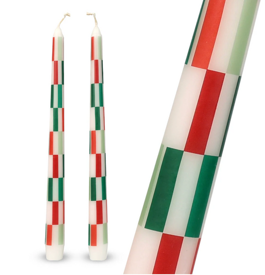 Red & Green Check Dinner Candles - 2 Pack