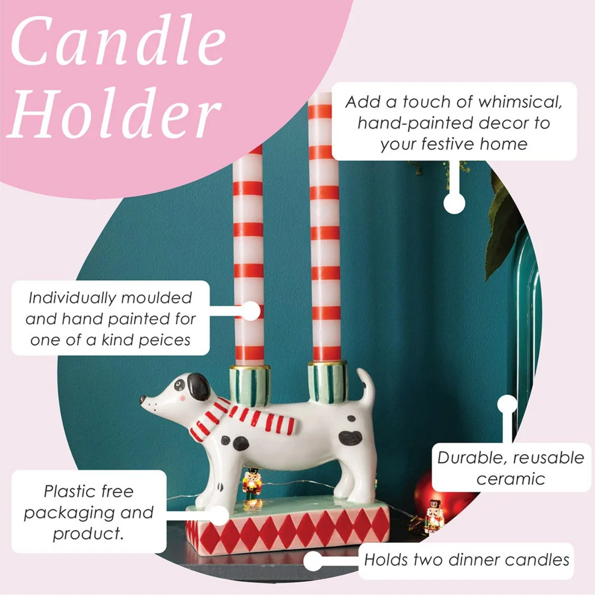 Hand-Painted Dog Candle Holder