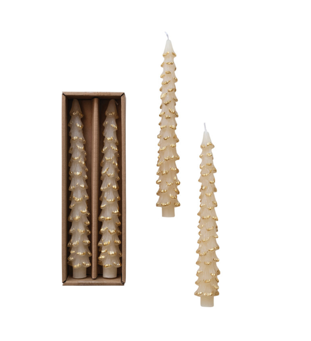 Unscented Tree Shaped Taper Candes - Eggnog Color