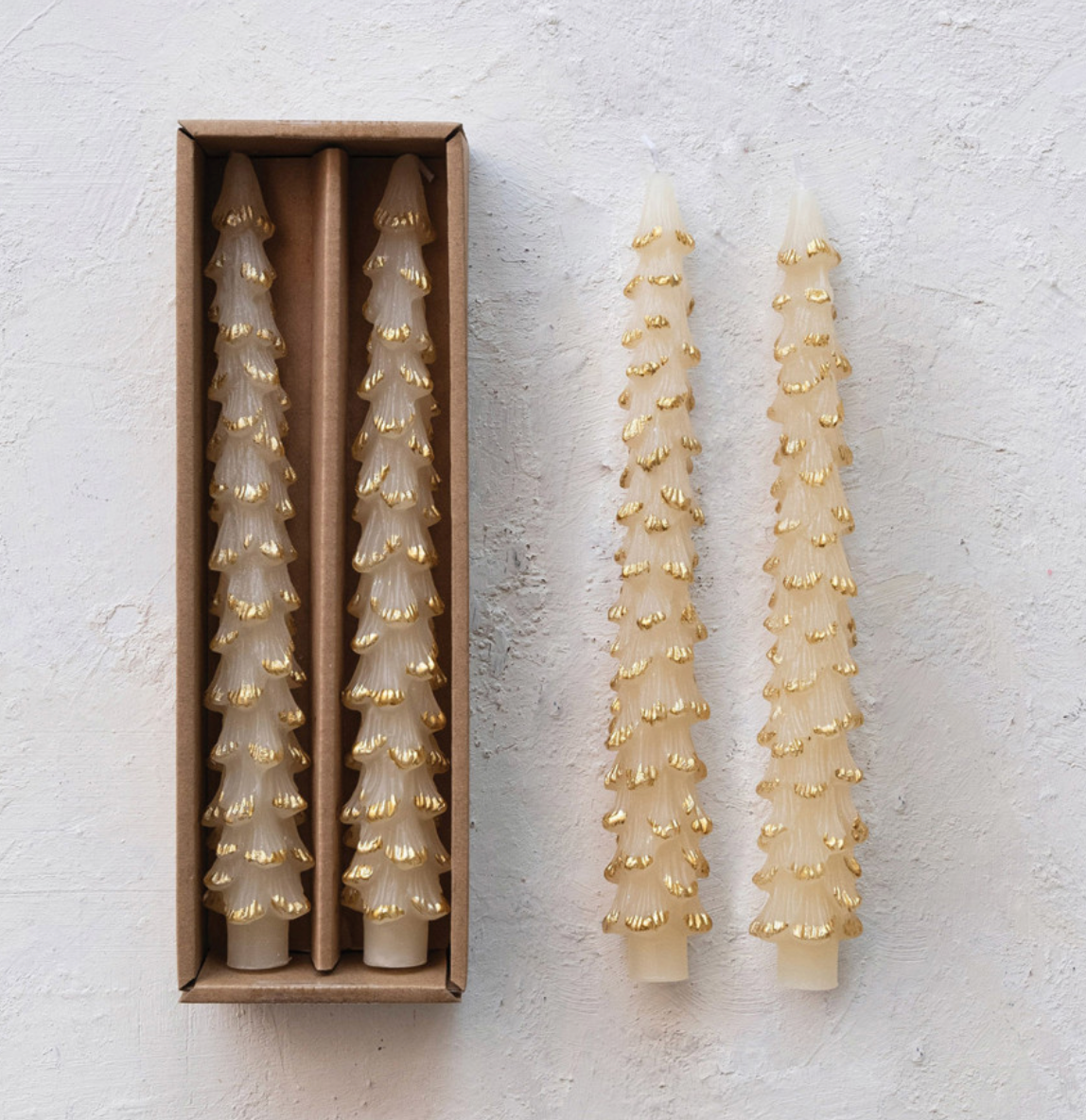 Unscented Tree Shaped Taper Candes - Eggnog Color