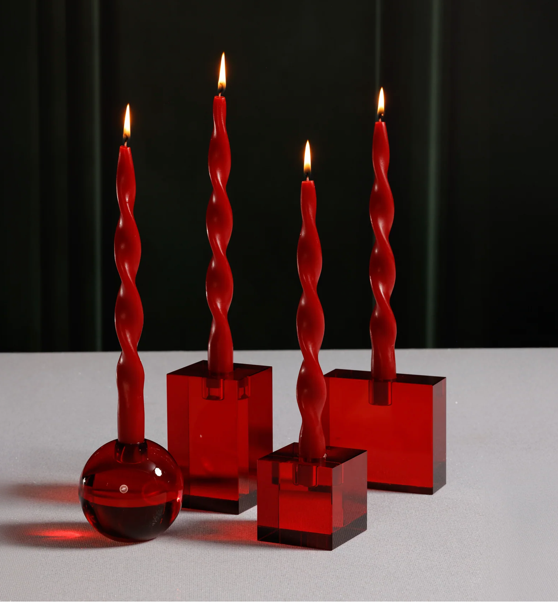 Square Crystal Glass Taper Holder - Small - Red
