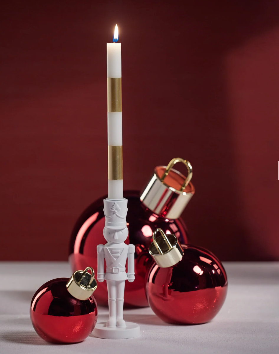 Nutcracker Taper Holder - Matt White - 8 in