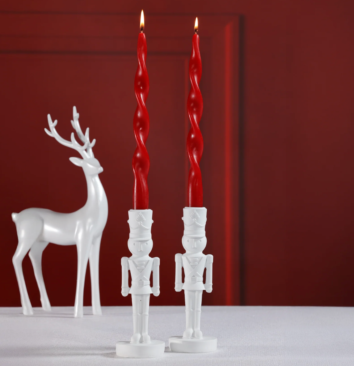 Nutcracker Taper Holder - Matt White - 8 in