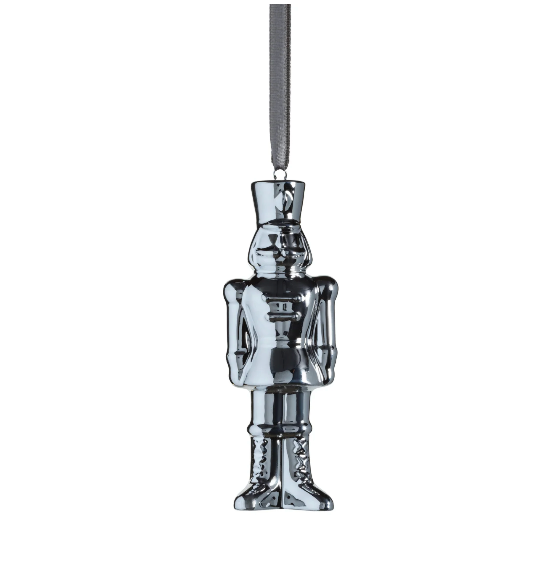 Ceramic Nutcracker Ornament - Silver