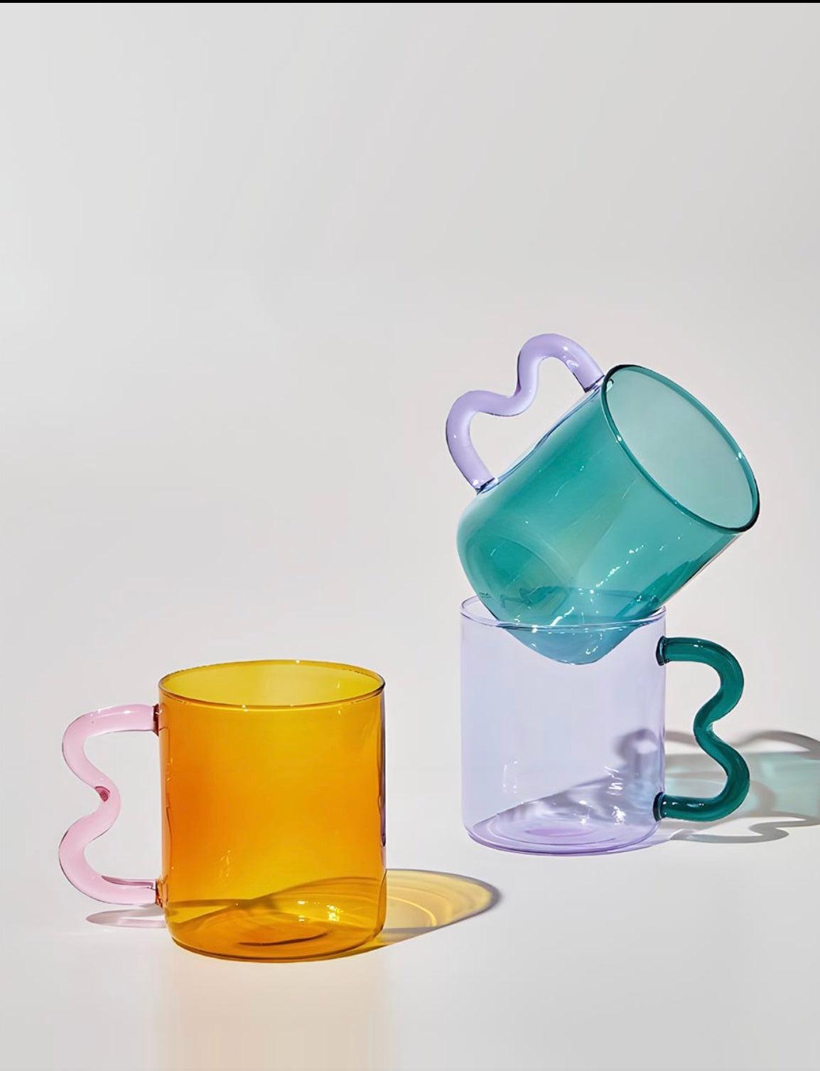 Colourful Glass Mug With Wavy Handle - "Bonbon" Purple & Turqoise