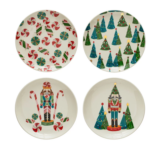 Round Stoneware Plate with Holiday Pattern