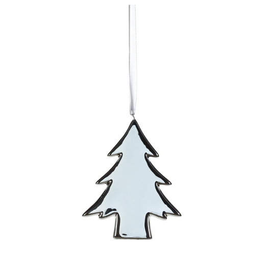 Ceramic Tree Ornament - Silver - 4.25 in