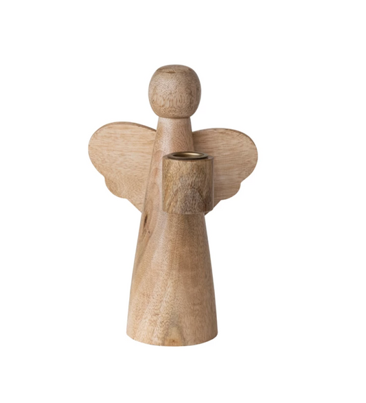 Mango Wood Angel Taper Holder - Natural (small)