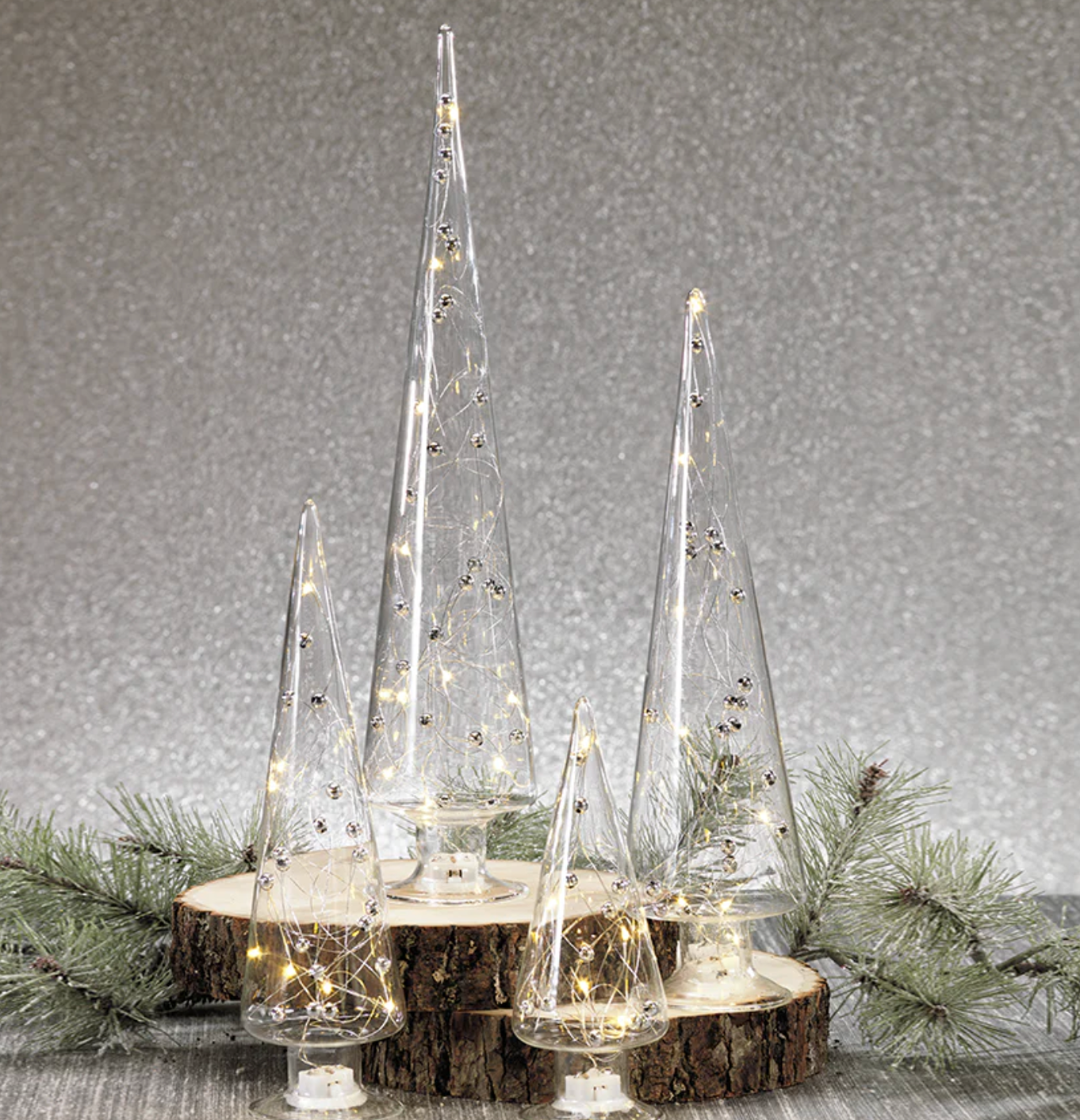 LED Glass Tree with Silver Beads - Extra Large