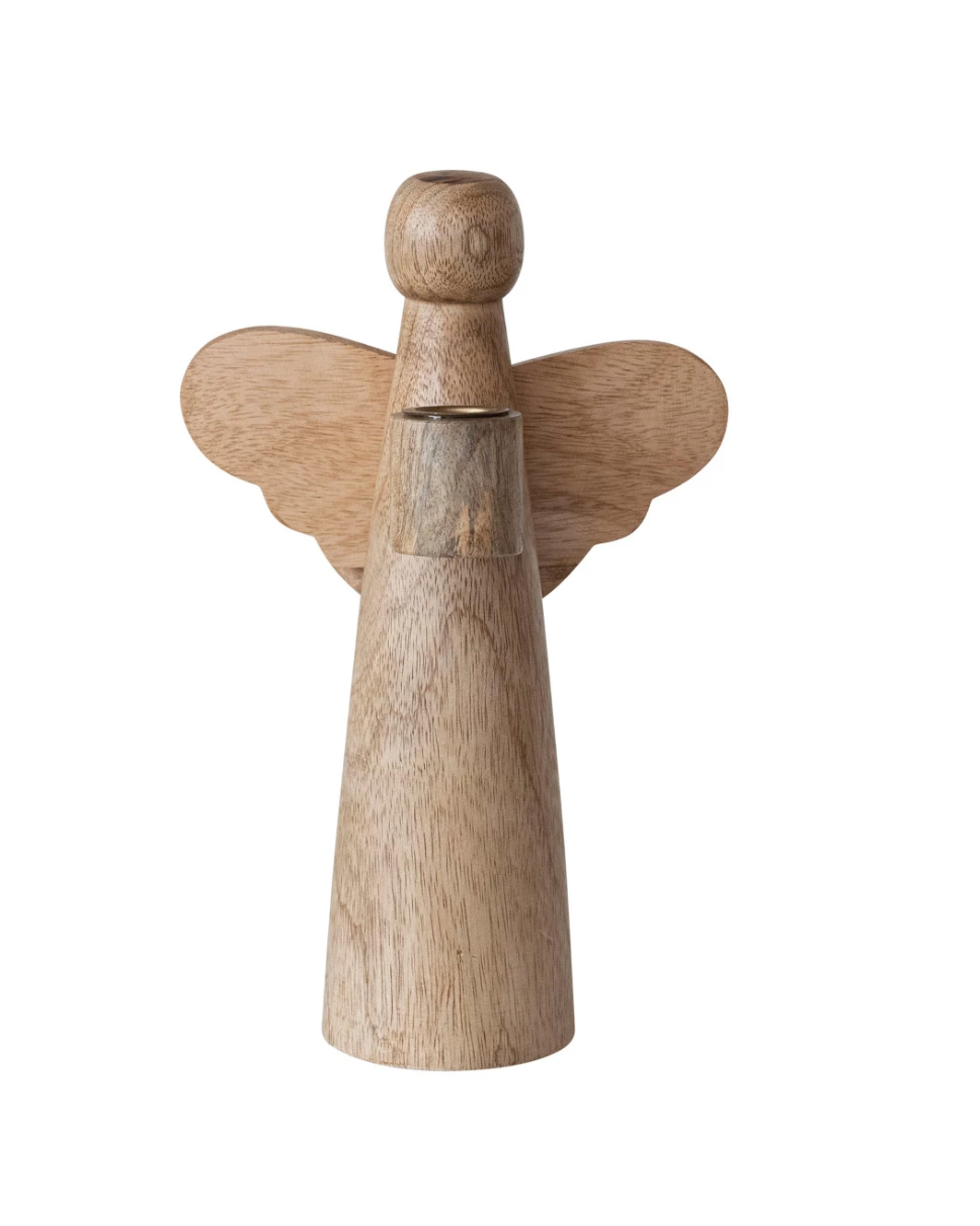 Mango Wood Angel Taper Holder - Natural (Large)