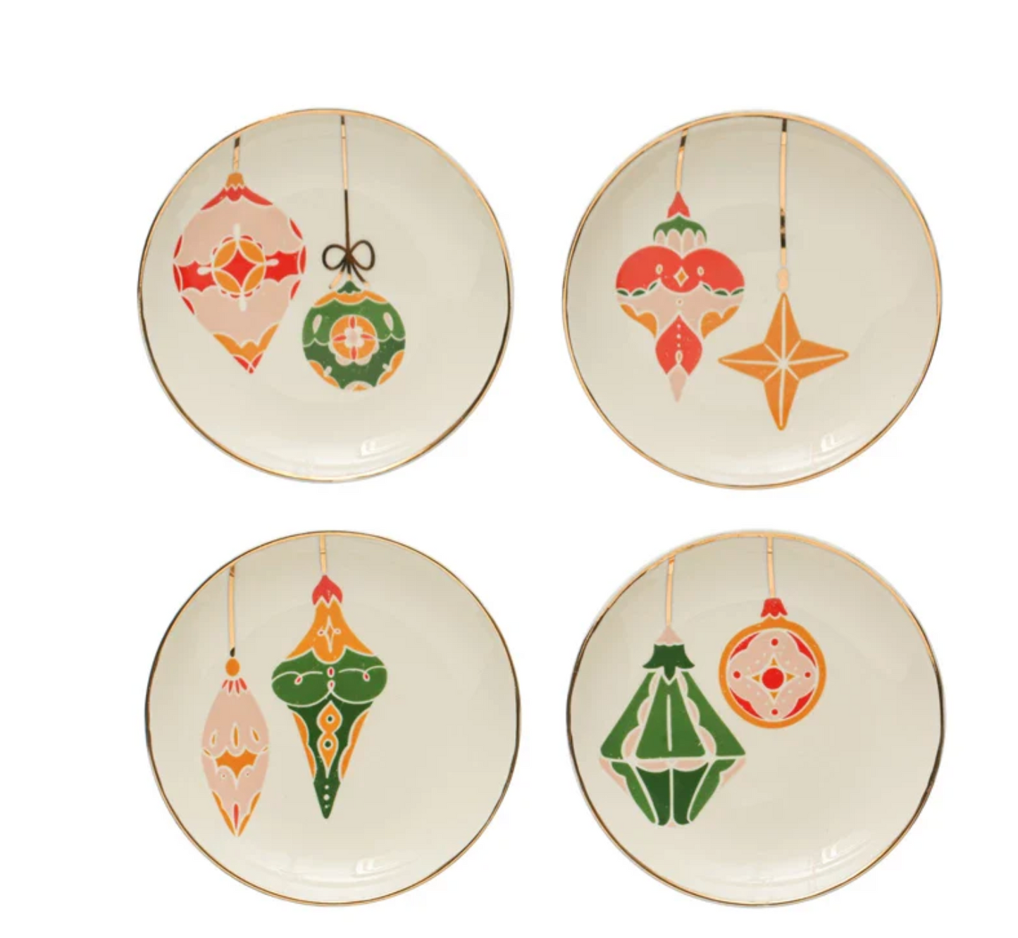 Round Stoneware Plate with Ornaments & Gold Electroplating