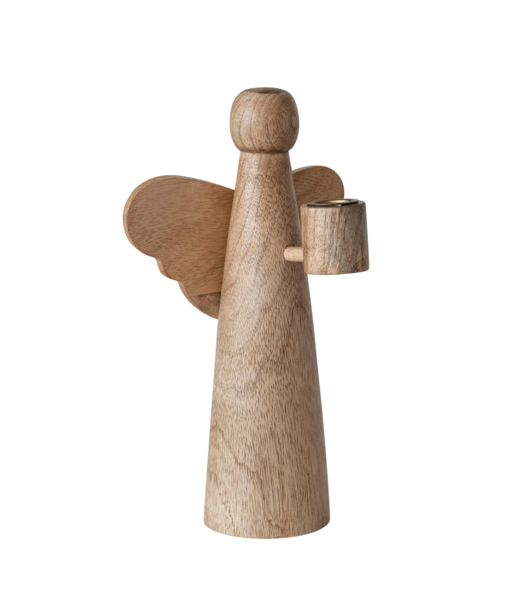 Mango Wood Angel Taper Holder - Natural (Large)