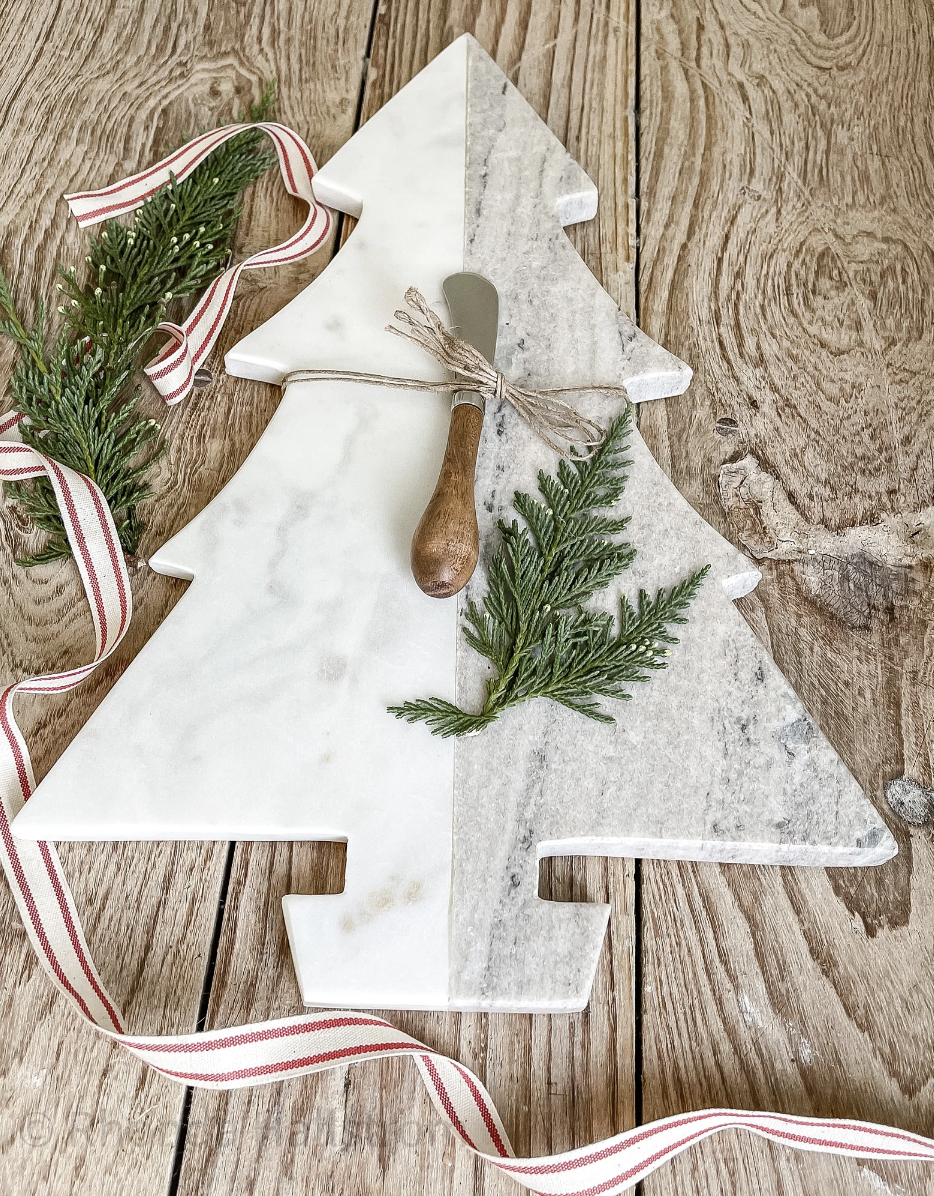 Marble Tree Cutting Board with Knife