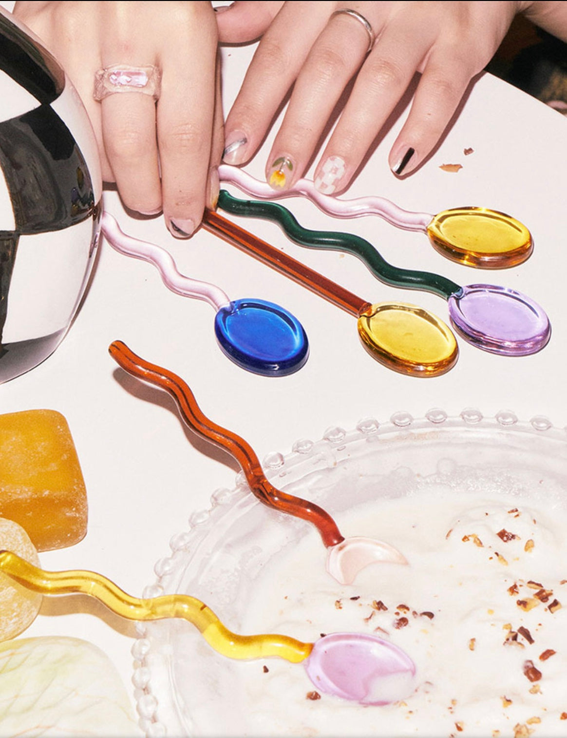 Colourful Wavy Glass Dessert Spoon - "Tremblé"
