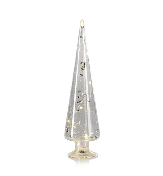 LED Glass Tree with Silver Beads - Large