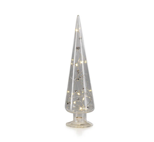 LED Glass Tree with Silver Beads - Medium